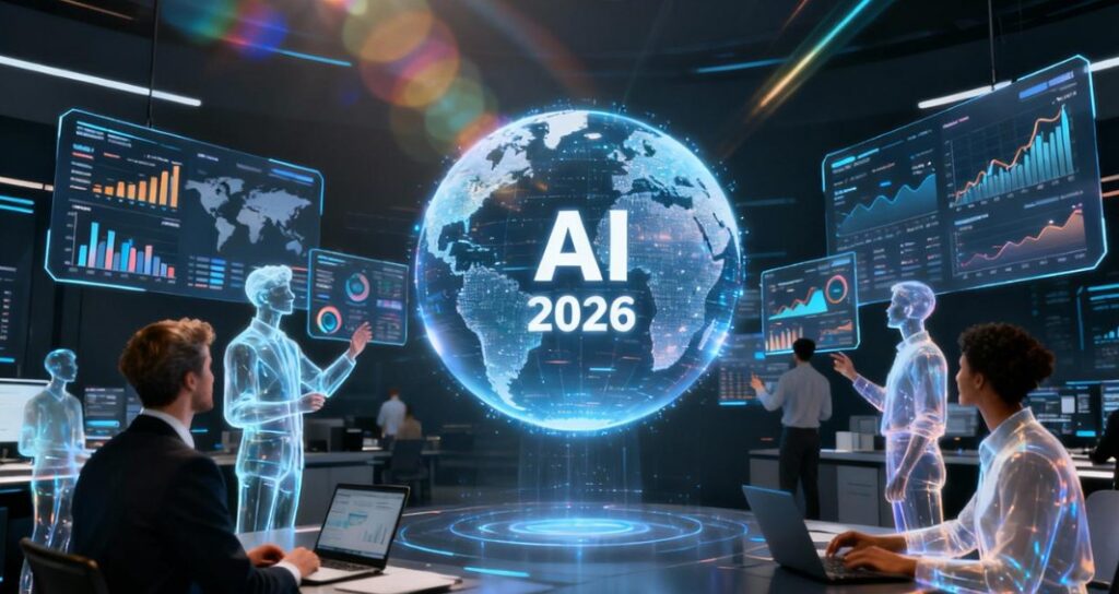Generative AI technology transforming industries in 2026 with digital innovation, advanced artificial intelligence systems, and future business solutions.