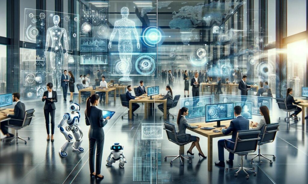 Generative AI transforming the future of work with AI-powered collaboration and business productivity in a modern digital workplace